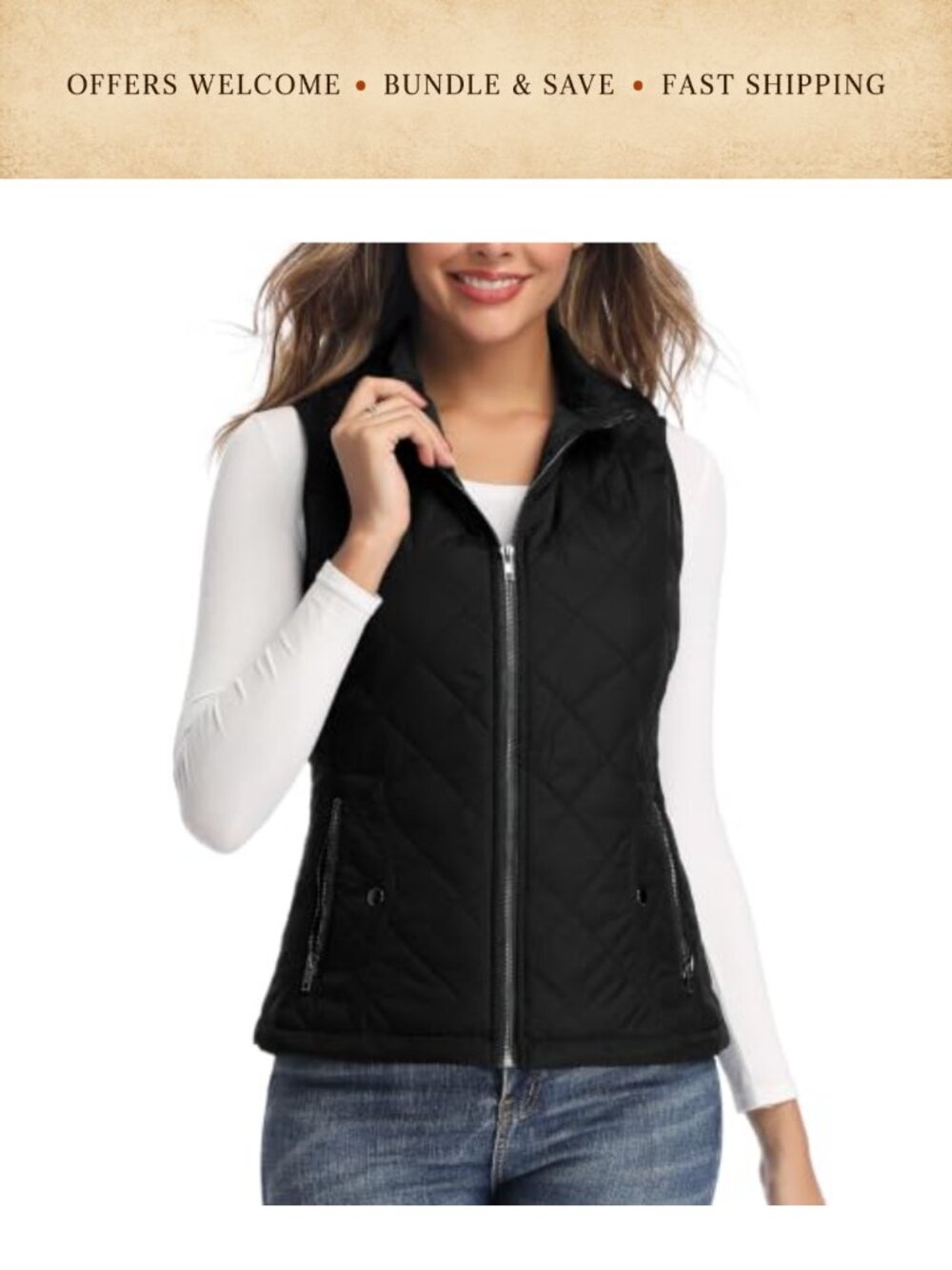 Lightweight Quilted Zip Vest Stand Collar Sleeveless